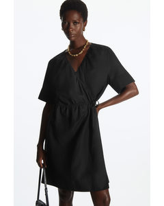 Mini Linen-blend Wrap Dress Black