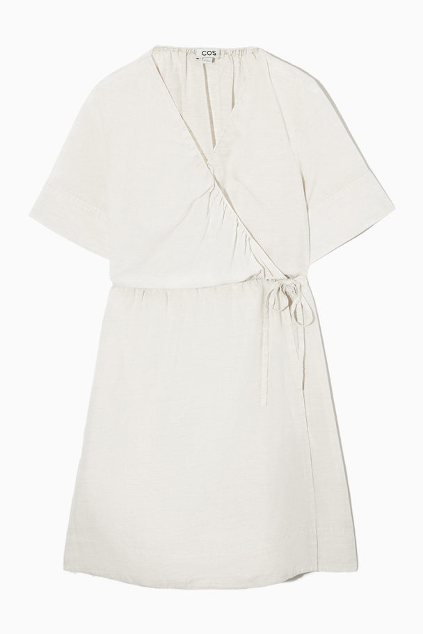 COS Mini Linen-blend Wrap Dress Cream