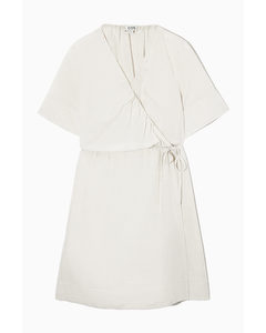 Mini Linen-blend Wrap Dress Cream