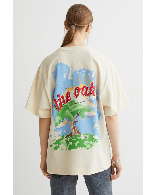 H&M Printed T-shirt Light Beige/the Oak