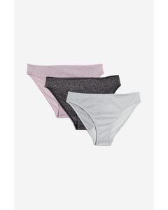3-pack Picot-trimmed Briefs Light Pink/glittery