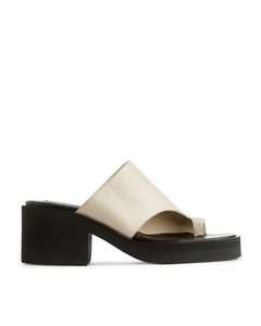 Chunky Slip-in Leather Sandals Off White/black