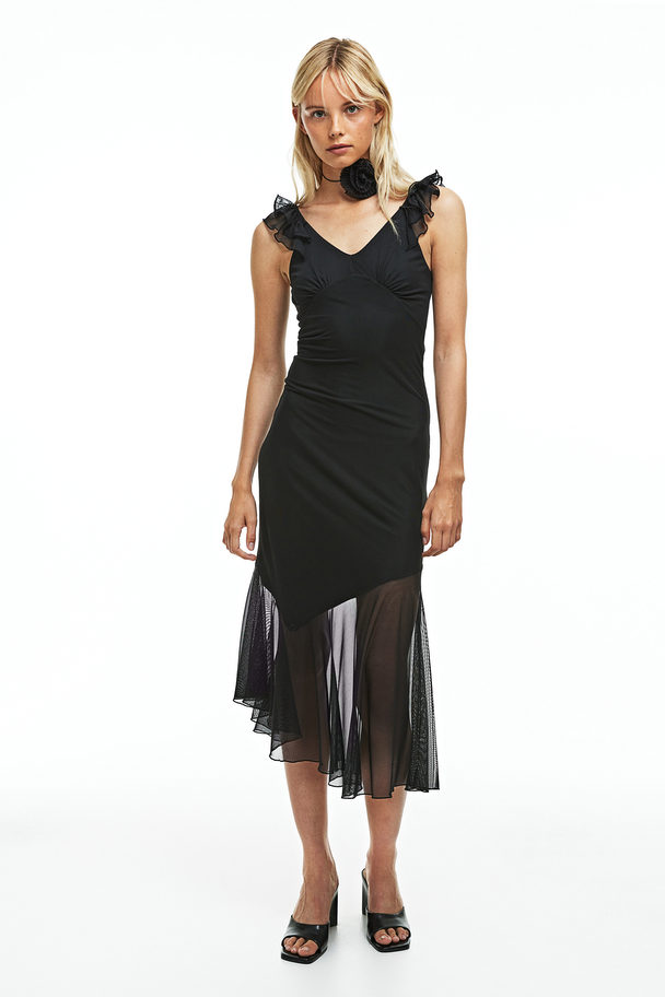 H&M Frill-trimmed Mesh Dress Black