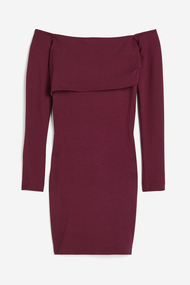 H&M Off-the-shoulder Dress Burgundy