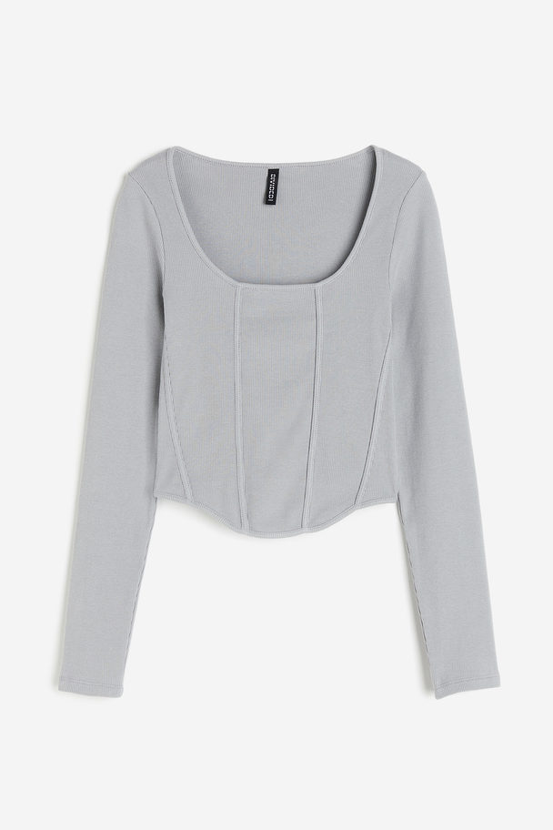 H&M Corset-style Ribbed Top Light Grey