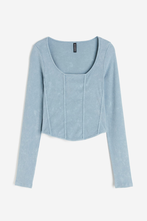 H&M Corset-style Ribbed Top Light Blue