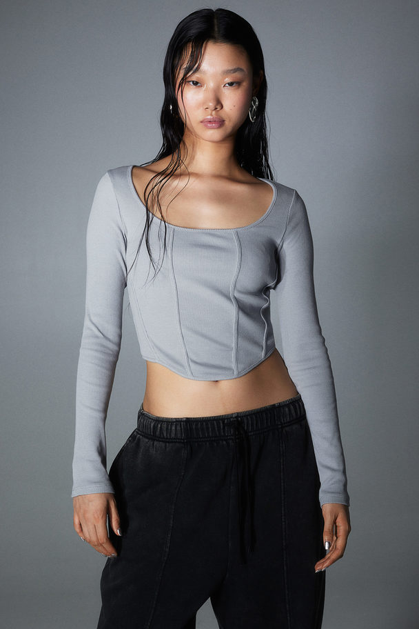 H&M Corset-style Ribbed Top Light Grey