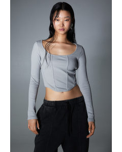 Corset-style Ribbed Top Light Grey
