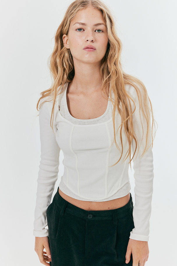 H&M Geripptes Shirt im Korsagenlook Weiß