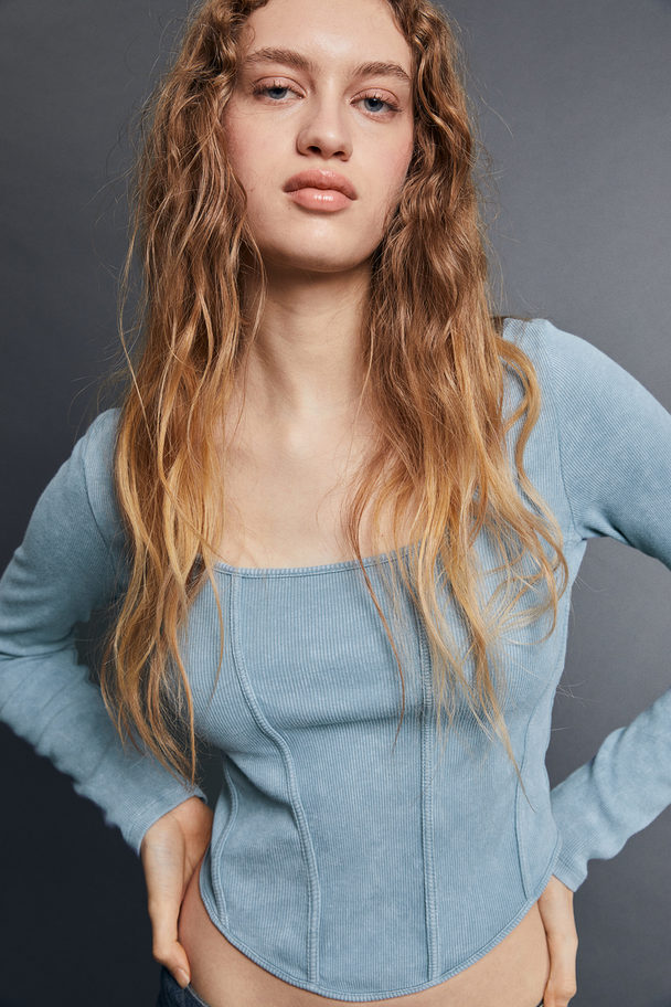 H&M Geripptes Shirt im Korsagenlook Hellblau