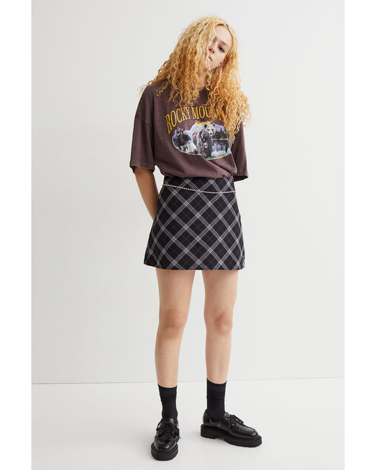 H&M A-line Skirt Black/white Checked