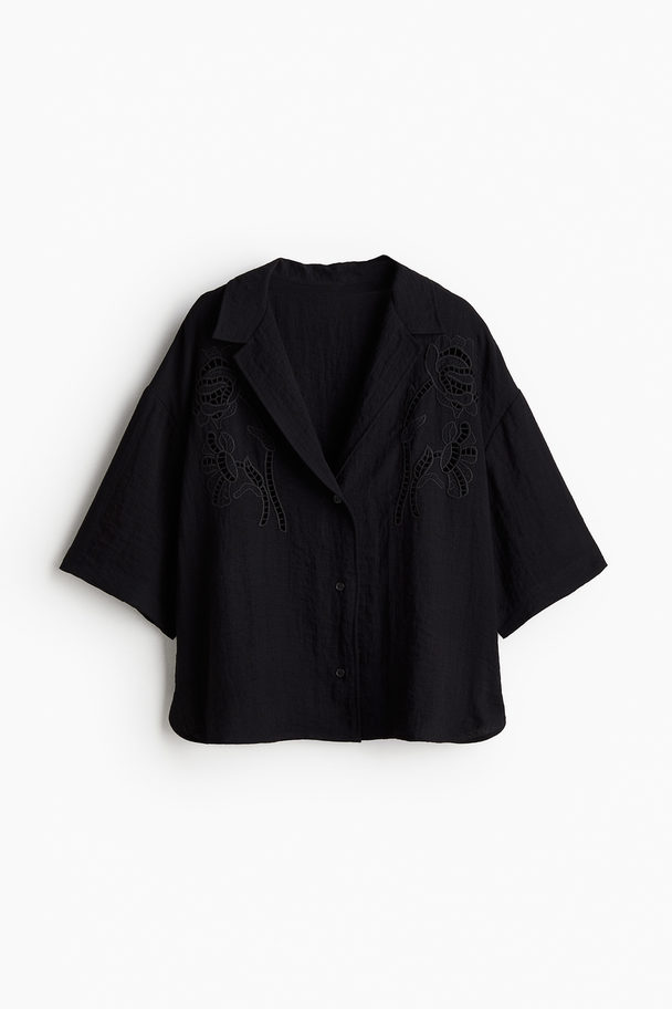 H&M Strandblouse Met Broderie Anglaise Zwart