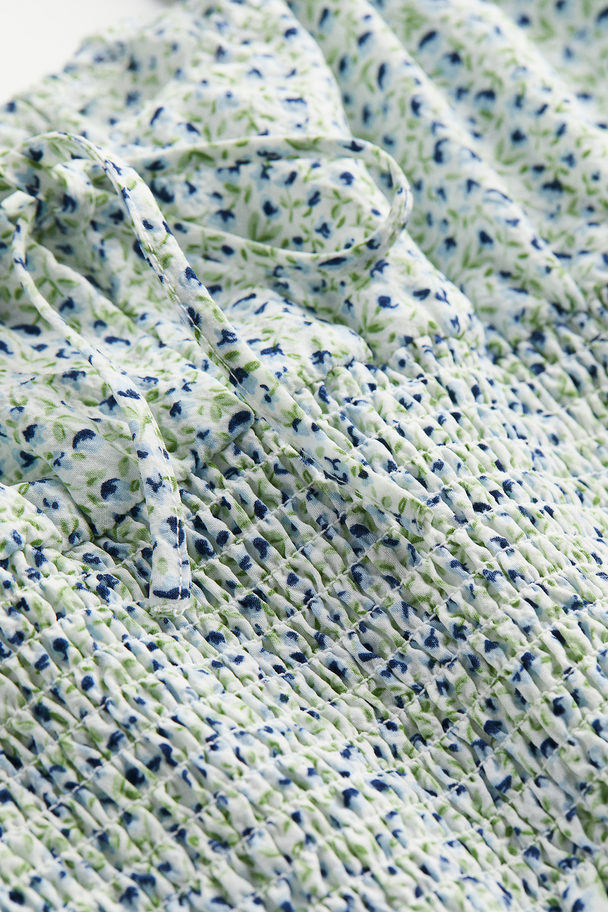 H&M Vaflet Bluse Med Puffermer Grønn/blå Blomstret