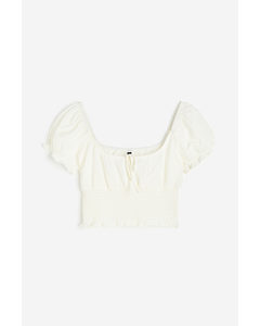 Puff-sleeved Smocked Blouse Cream