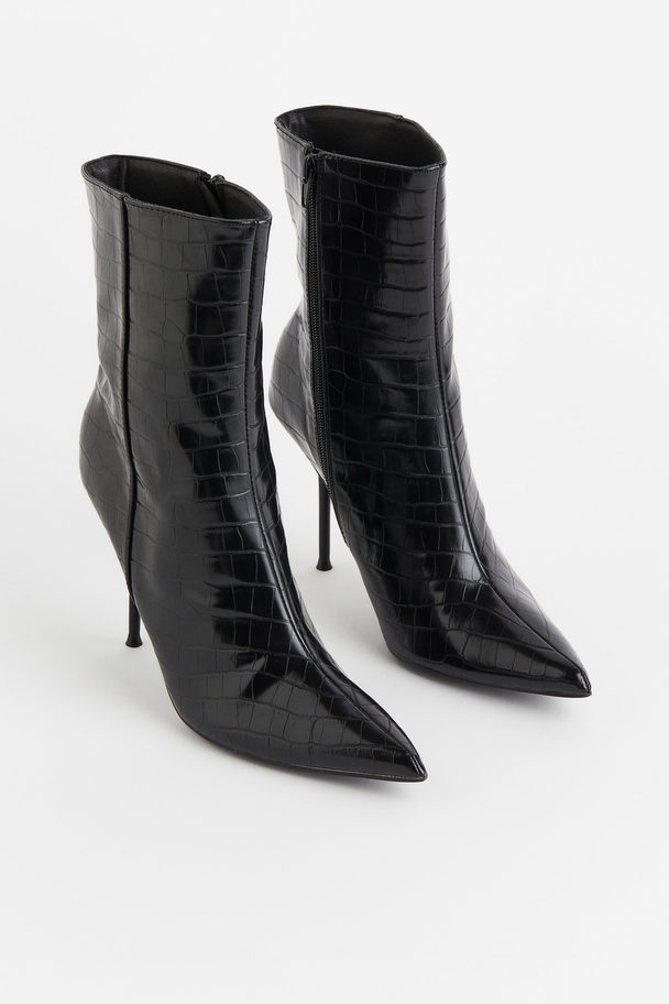 Public Desire Elegante Ankle Boots Mit Absatz Schwarz Kroko