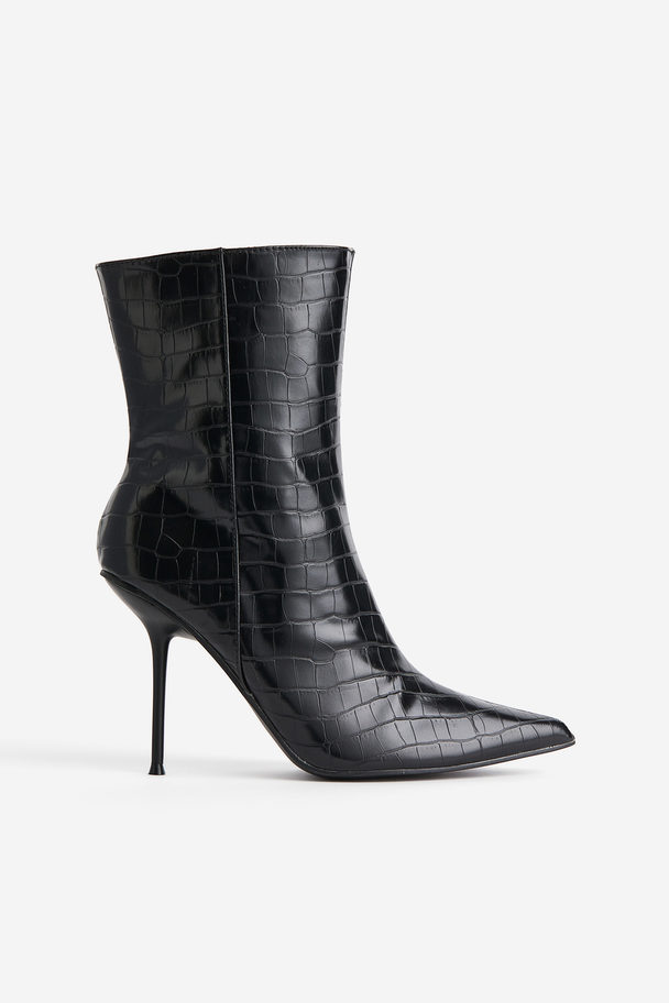 Public Desire Elegante Ankle Boots Mit Absatz Schwarz Kroko