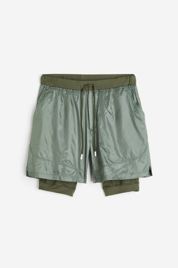 H&M Windproof Double-layered Running Shorts Sage Green/khaki Green