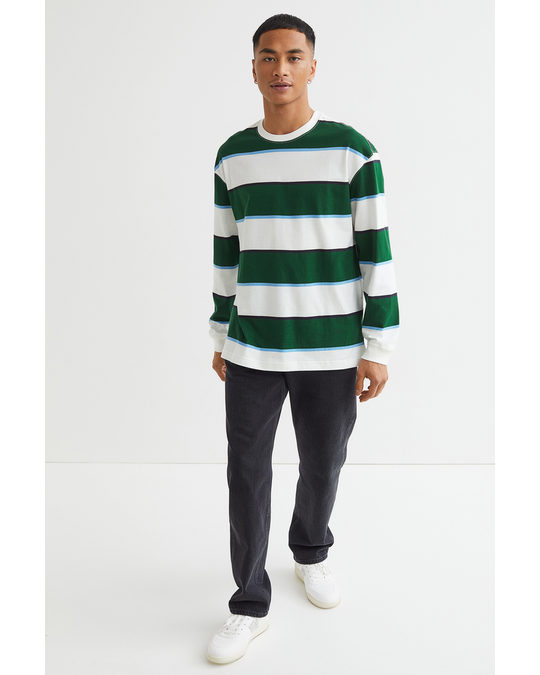 H&M Relaxed Fit Jersey Top Green/white Striped