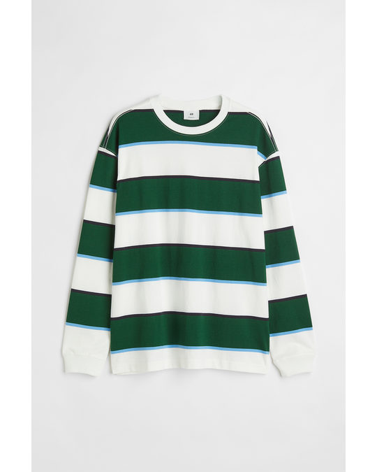 H&M Relaxed Fit Jersey Top Green/white Striped