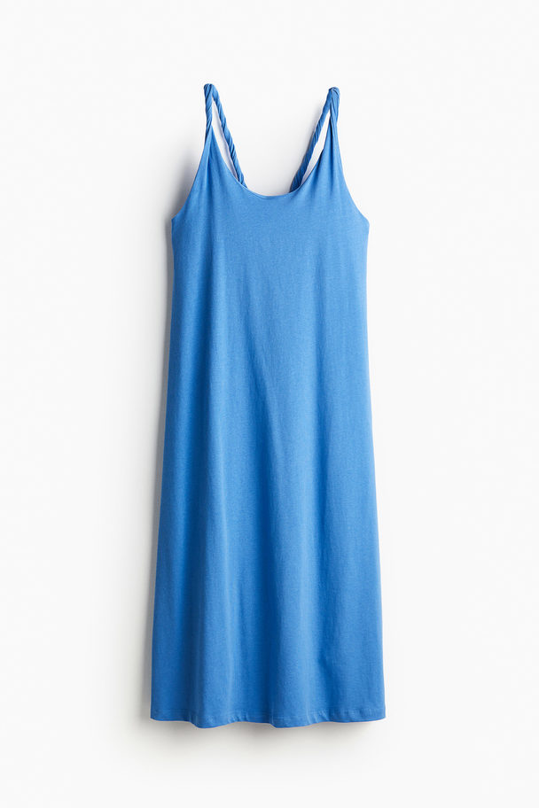 H&M Tricot Jurk Met Gedraaide Bandjes Blauw