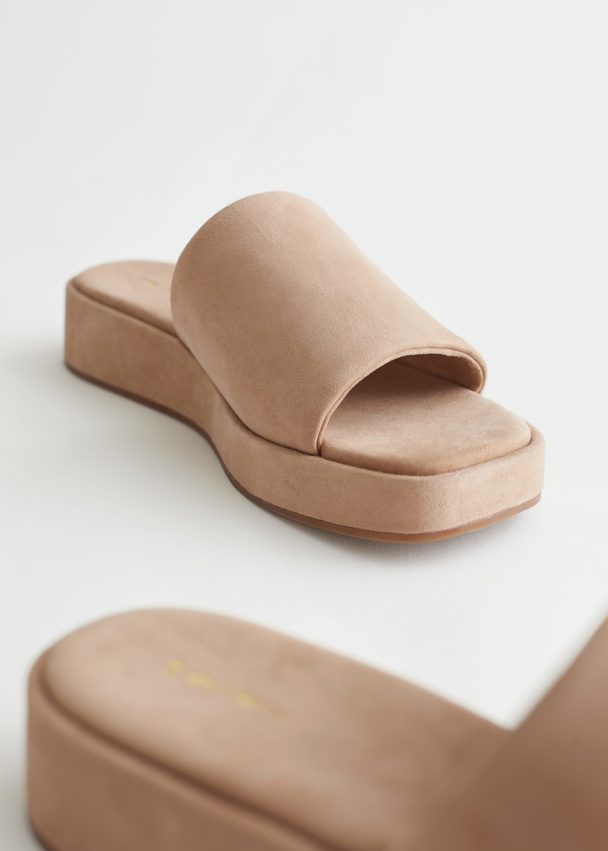 & Other Stories Leather Platform Sandals Beige Suede