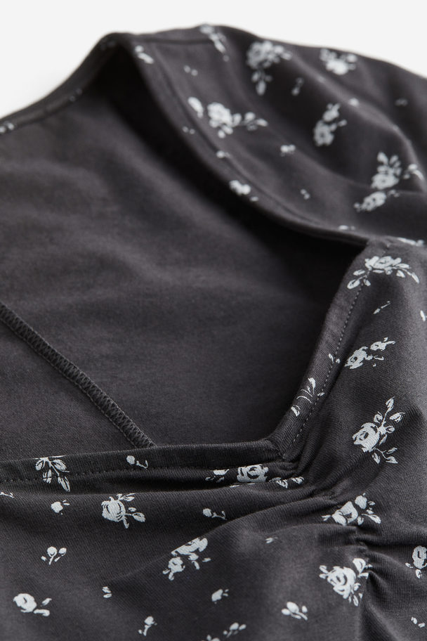 H&M Cap-sleeved Jersey Dress Black/floral