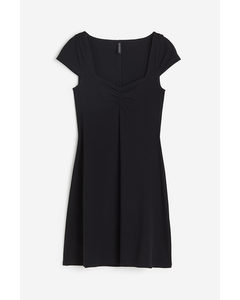 Cap-sleeved Jersey Dress Black