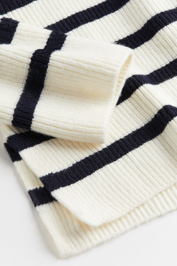 H&M Zip-top Rib-knit Jumper Cream/striped