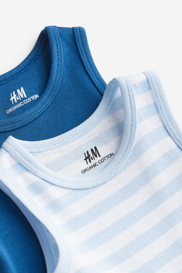 H&M 2er-Pack Ärmellose Bodys Hellblau/Gestreift