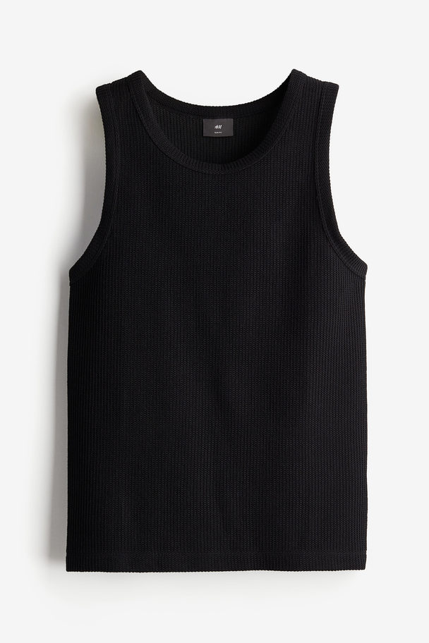 H&M Gestricktes Tanktop in Slim Fit Schwarz