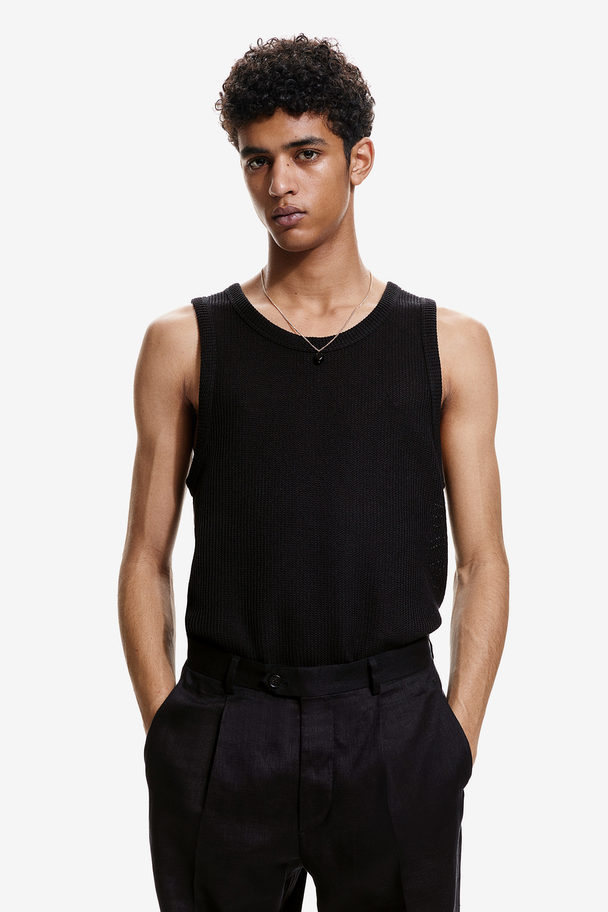 H&M Gestricktes Tanktop in Slim Fit Schwarz