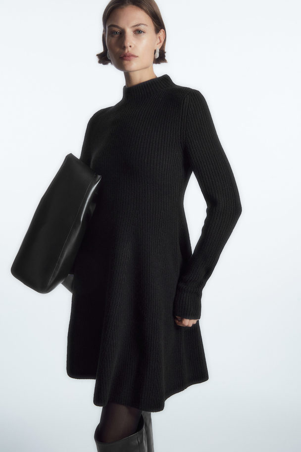 COS Knitted Wool Flared Mini Dress Black