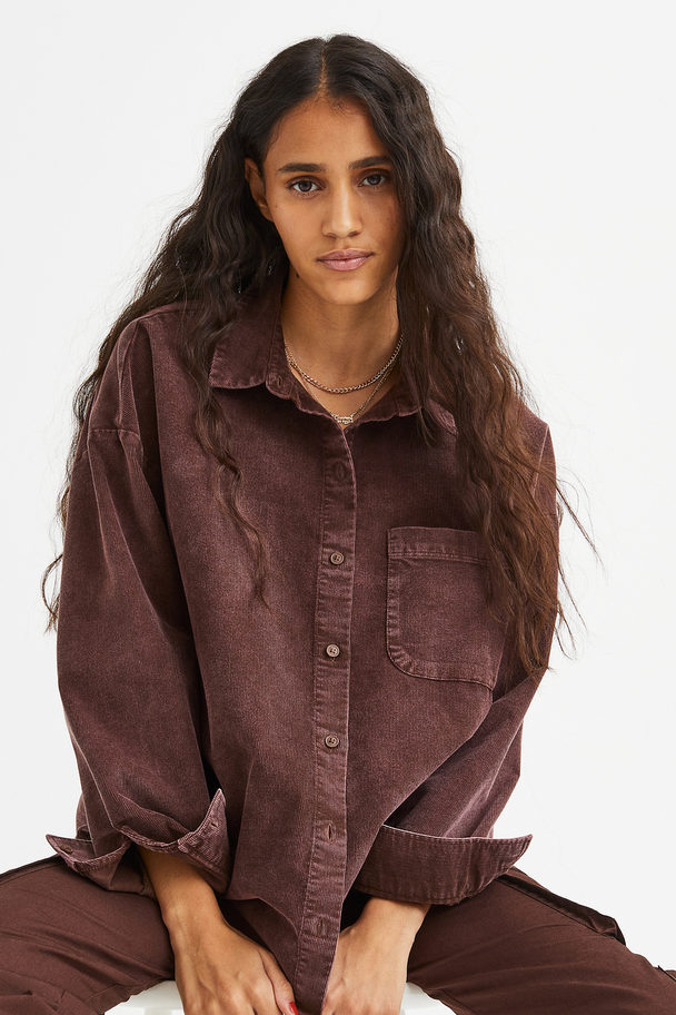 H&M Oversized Corduroy Shirt Dark Brown