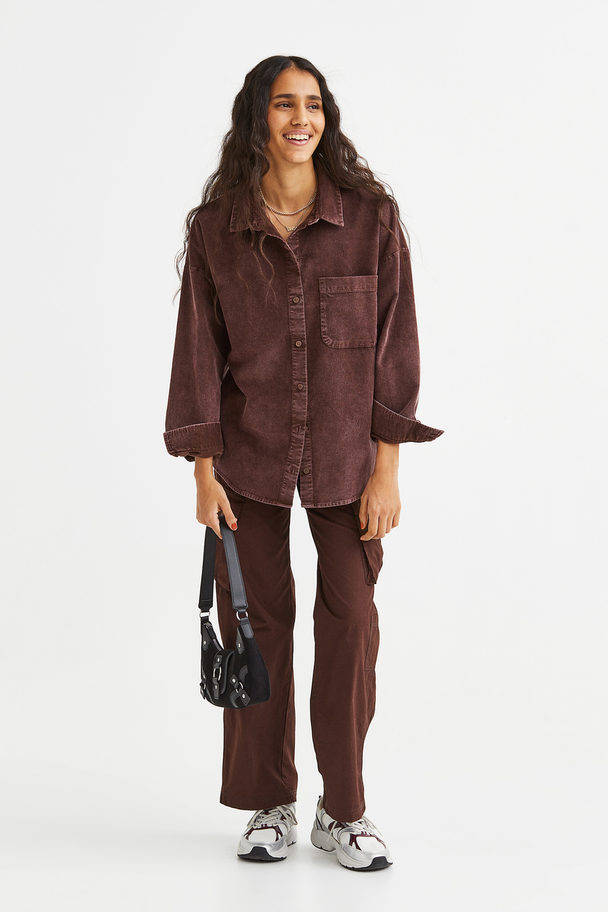 H&M Oversized Corduroy Shirt Dark Brown