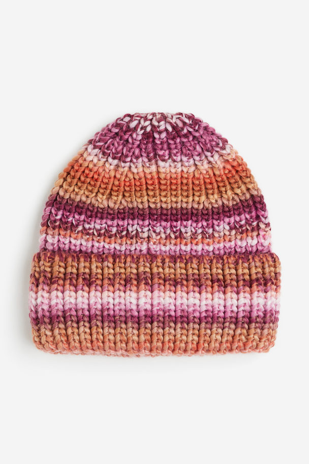 H&M Rib-knit Hat Orange/striped