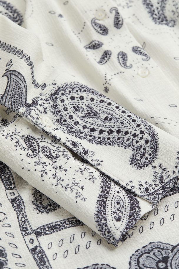 H&M Strukturvevd Skjorte Hvit/paisley-mønstret