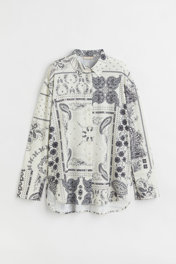 H&M Textured-weave Shirt White/paisley-patterned