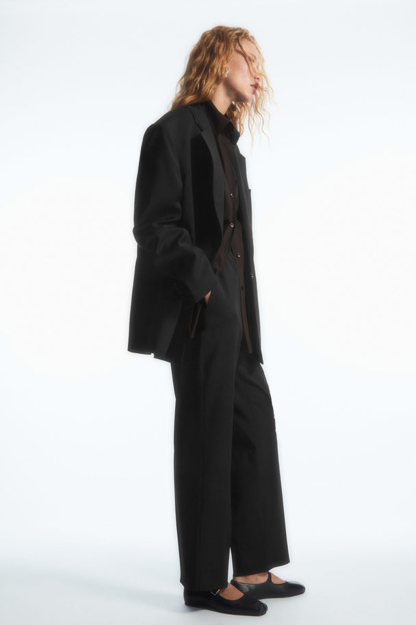 COS Tapered Elasticated Wool Trousers Black