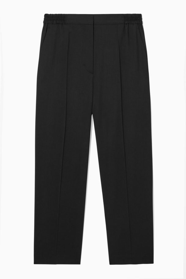 COS Tapered Elasticated Wool Trousers Black