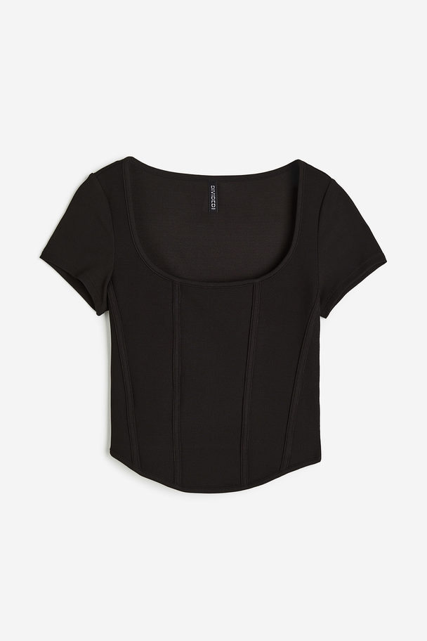 H&M Corset-style Ribbed Top Black