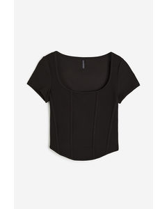 Corset-style Ribbed Top Black