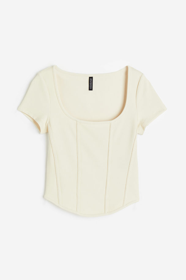 H&M Corset-style Ribbed Top Light Beige