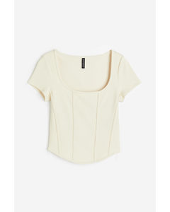 Corset-style Ribbed Top Light Beige