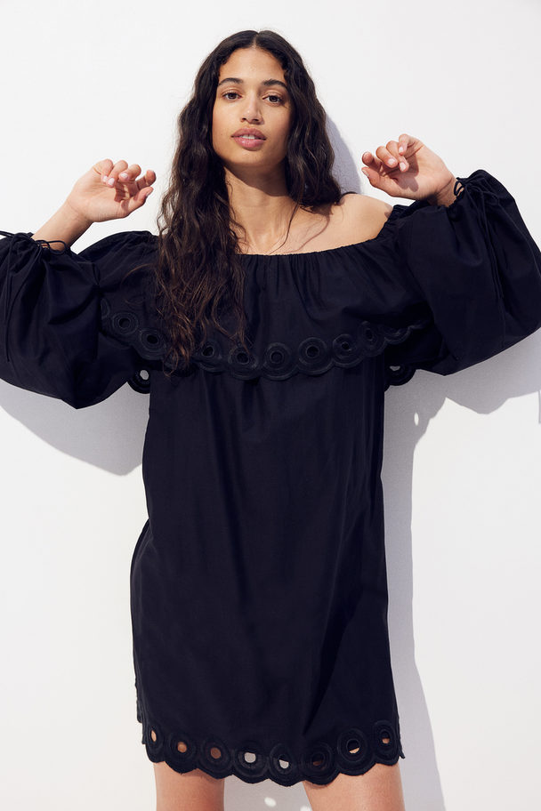 H&M Off Shoulder-kjole I Bomuld Sort