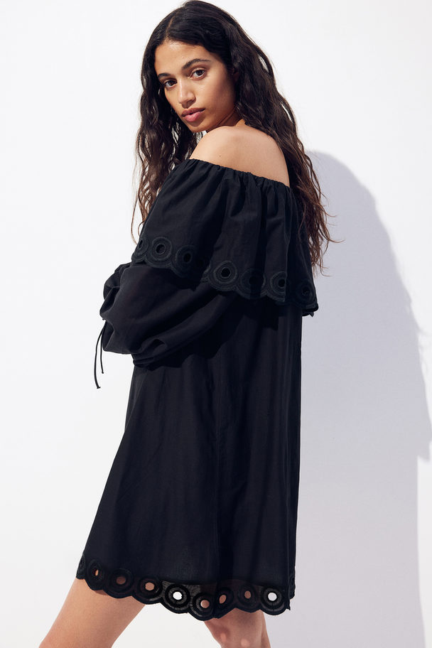 H&M Off Shoulder-kjole I Bomuld Sort