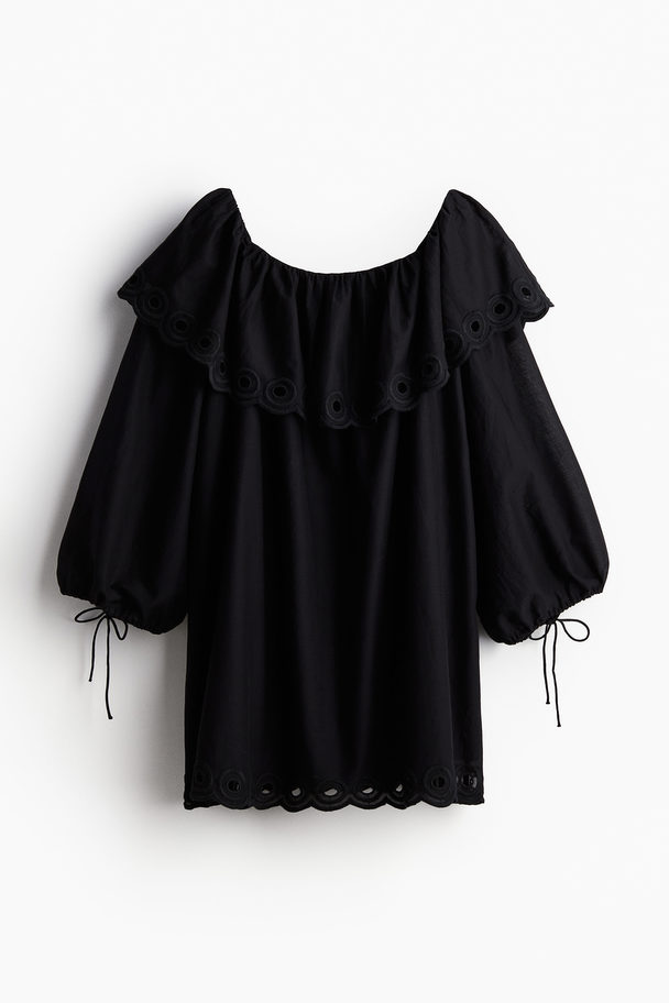 H&M Off Shoulder-kjole I Bomuld Sort