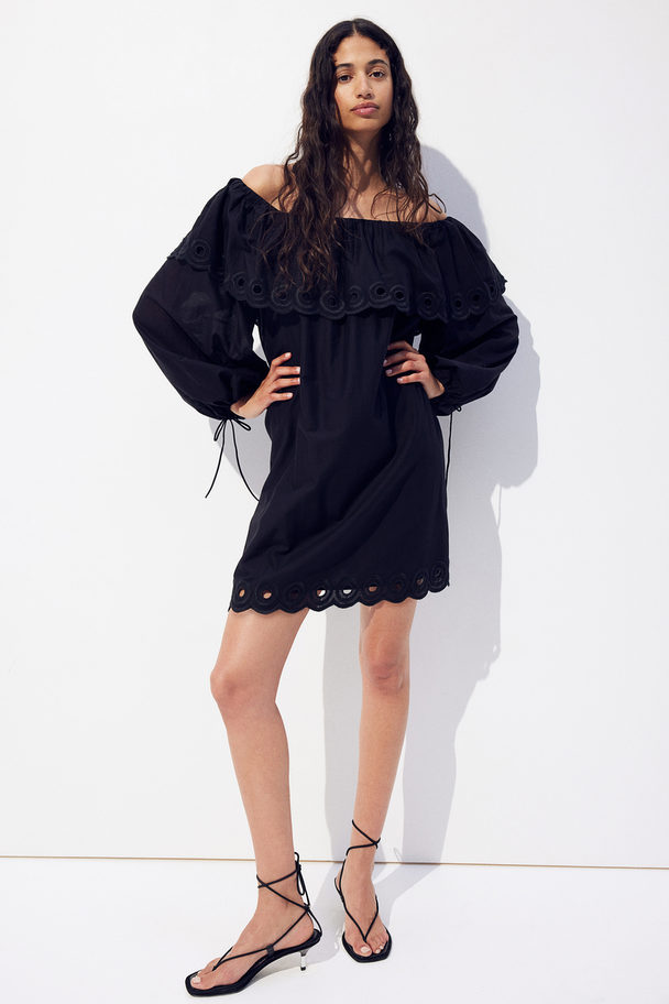 H&M Off Shoulder-kjole I Bomuld Sort