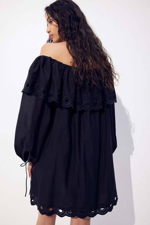 H&M Off Shoulder-kjole I Bomuld Sort