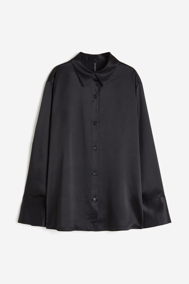 H&M Satijnen Overhemdblouse Zwart