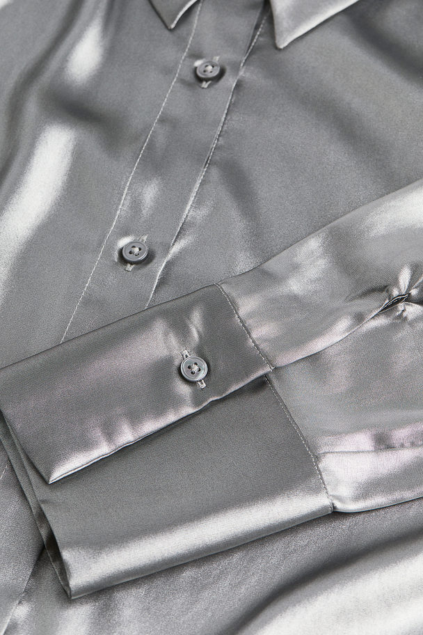 H&M Satin Shirt Silver-coloured